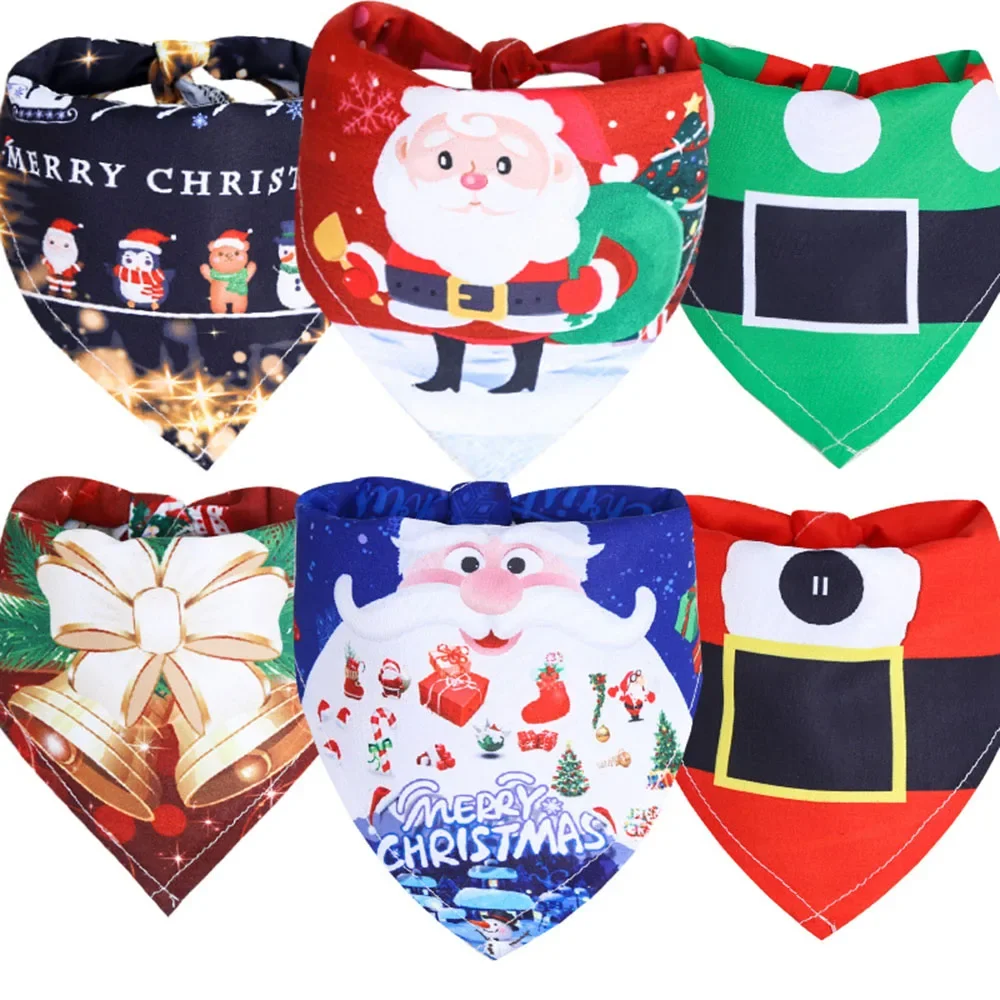 

Christmas Dog Bandanas Santa Claus Dog Scarf For Boy And Girl Pet Holiday Bandana For Small Medium Dogs Puppy Triangular Bandage