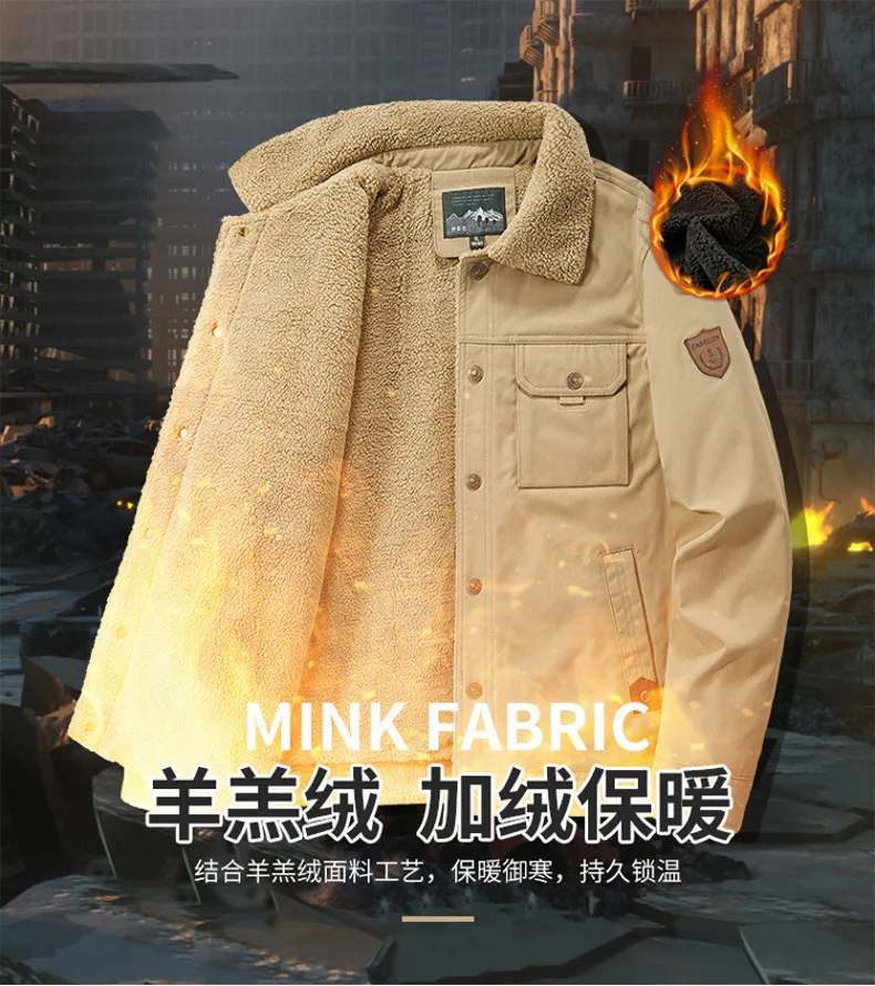 Winter Washed Sherpa Fleece Jacket Men's Thick Warm Casual Outerwear