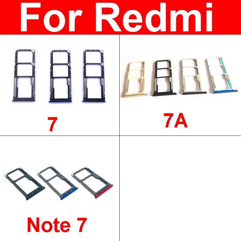 Memory SIM Card Tray Holder For Xiaomi Redmi Red Rice 7 7A Sim Card Reader For Redmi Note 7 Slot Socket Repair Replacement Parts