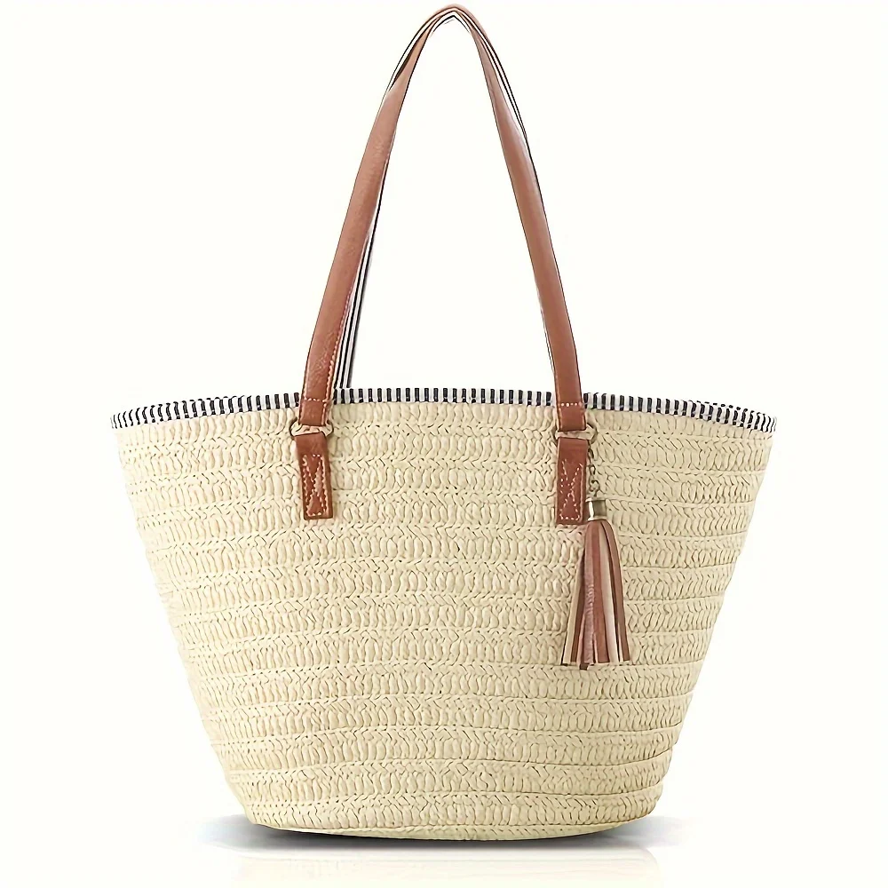 

Straw Beach Bags Tote for Women - Handwoven Shoulder Tassels Bag & Large Summer Hobo Tote - Perfect Beach Bag Option