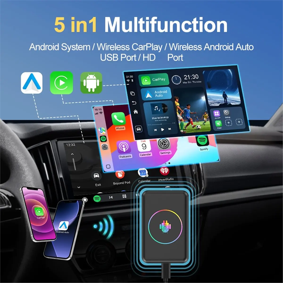 (A99Z] 4+64GB Android 14 Wireless CarPlay AI Box Smart Plug , Play 5-in-1 Android Auto -Compatible Car TV Box