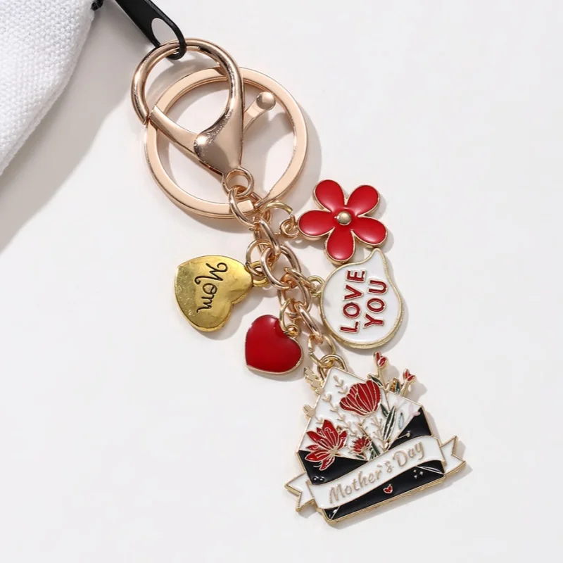 الكرتون الزهور القلب أمي المغلف بطاقات المعايدة المينا المفاتيح هدية جيدة للنساء ماما عيد الأم اليدوية والمجوهرات #2