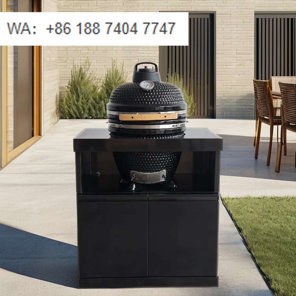 

18-Inch 304 Black Stainless Steel -Shaped Kamado Smoker Grill BBQ with Charcoal System and Storage Cabinet