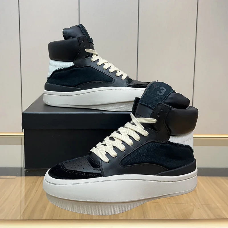 Handcrafted Men's Casual Sneakers Cow Leather High-top Shoes Man Platform Heighten Trainers Winter Ankle Boots Man Black Shoes