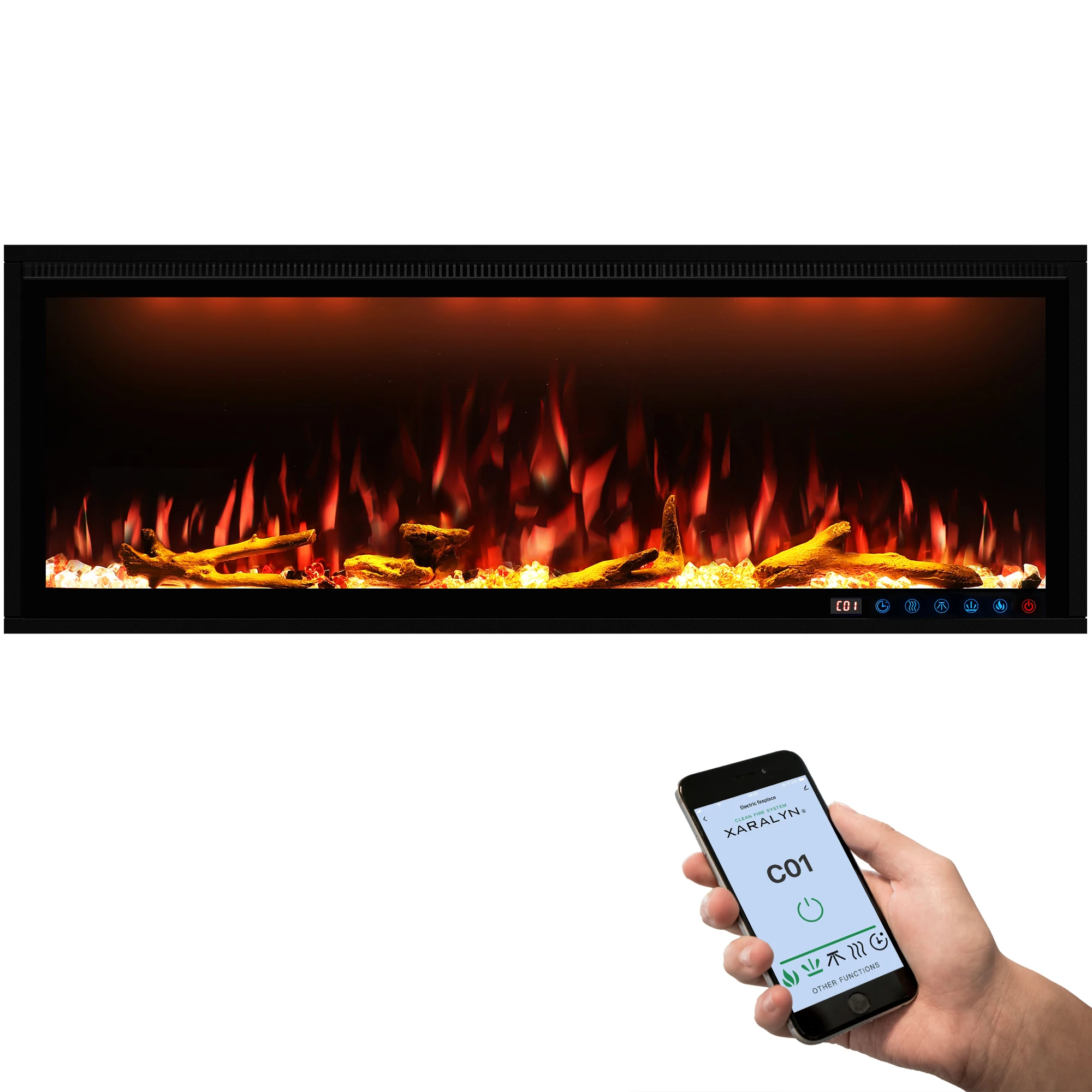 60 Inch Slim Frame Wall Mounted Recessed Electric Fireplace Smart WiFi App Control Alexa Voice Heater For Living Room Decor