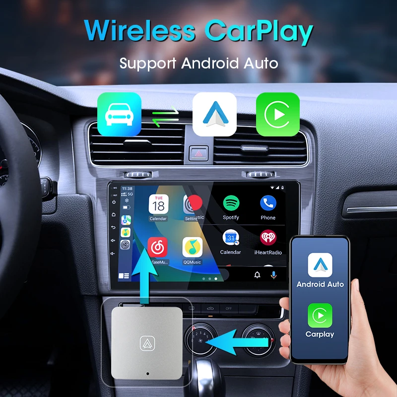 Srnubi Wireless Carplay BOX 2 in 1 Wireless Android Auto Adapter For Car Radio with Wired CarPlay Bluetooth 5.0 Auto Connect