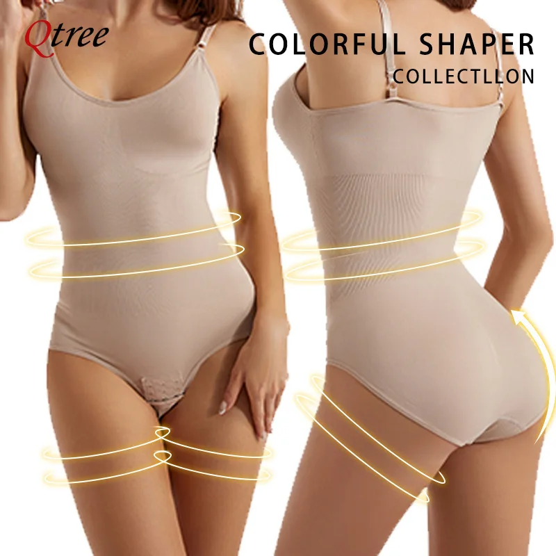 Qtree Plus Size Bodysuit Shapewear Women\'s Tummy Control Sculpting Bodysuit Body Shaping One-piece Underwear Slimming Shapewear