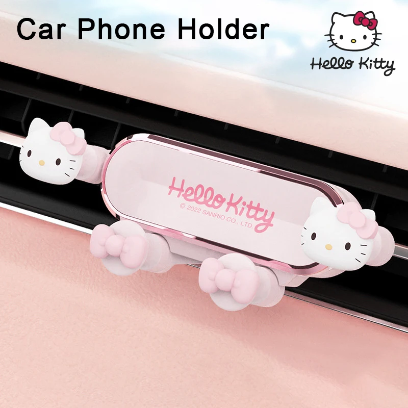 Sanrio Hello Kitty Car Phone Holder Kuromi Anime Auto Air Outlet Gravity Navigation Stand Anti-Slip Movement Car Accessorie Gift