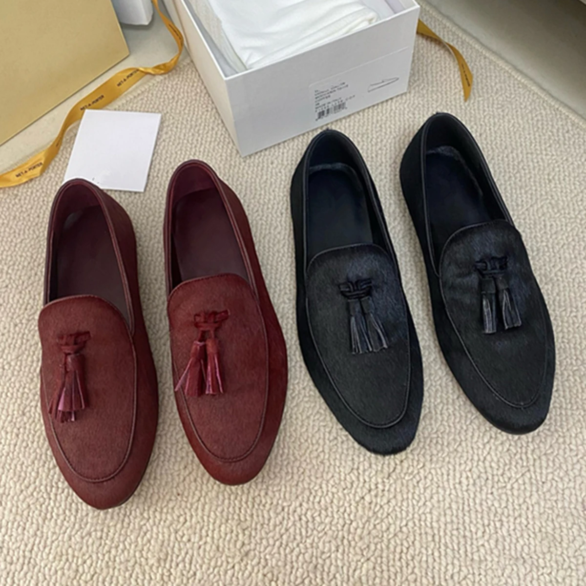 

Maxdutti, элегантные французские туфли на плоской подошве с кисточками из конского волоса, женские минималистичные кожаные удобные лоферы для отдыха и путешествий, обувь