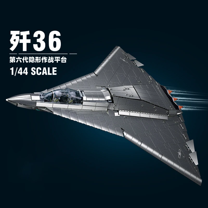Military Model Bricks Toys Chinese Stealth Fighter J-36/J-50S Plane Building Blocks Simulated Metal Coating Compatible With LEGO