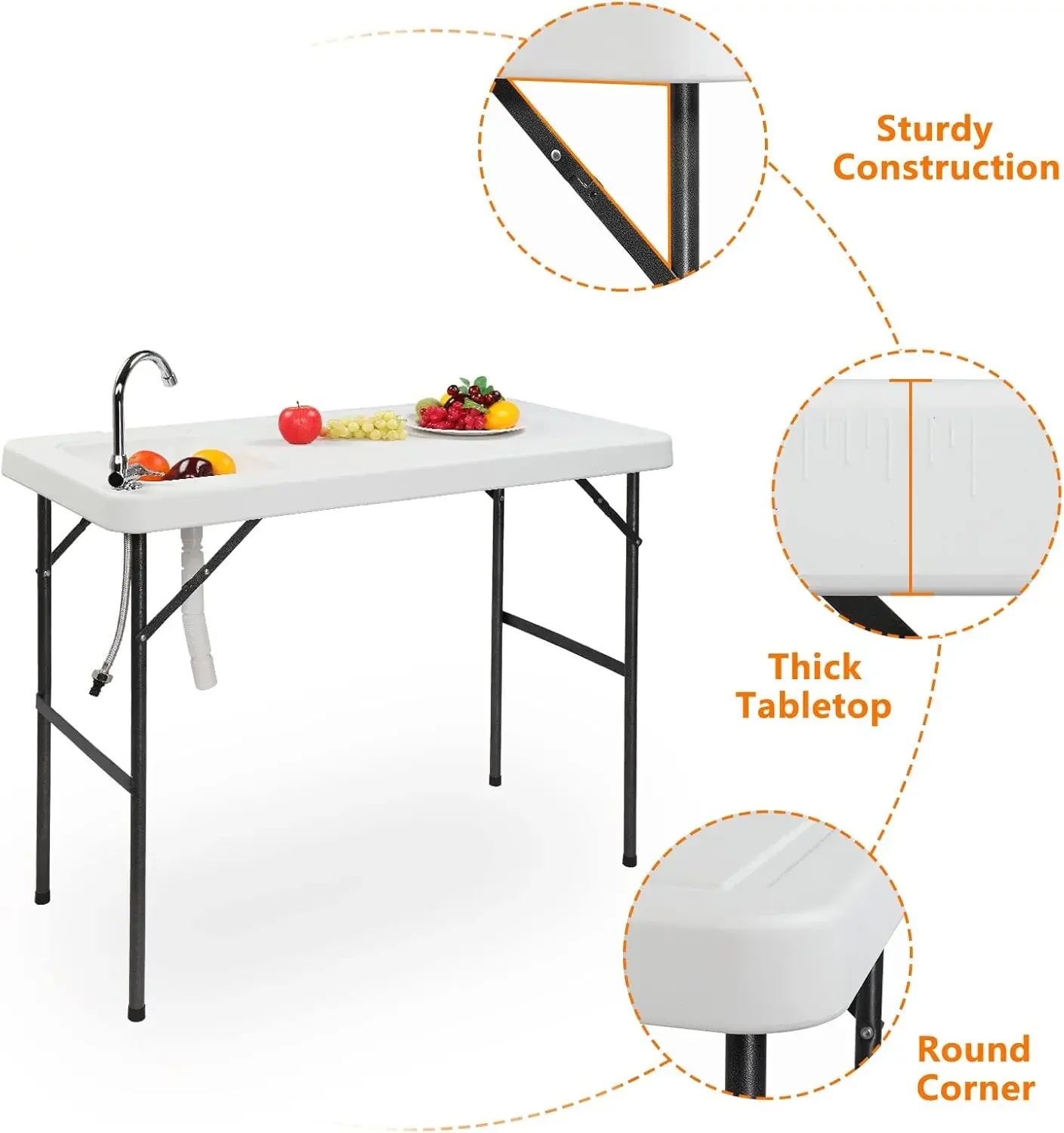 Fisch reinigungs tisch, tragbarer klappbarer Camping-Tisch, 45 "HDPE-Fisch reinigungs station im Freien mit Spüle, Edelstahl hahn