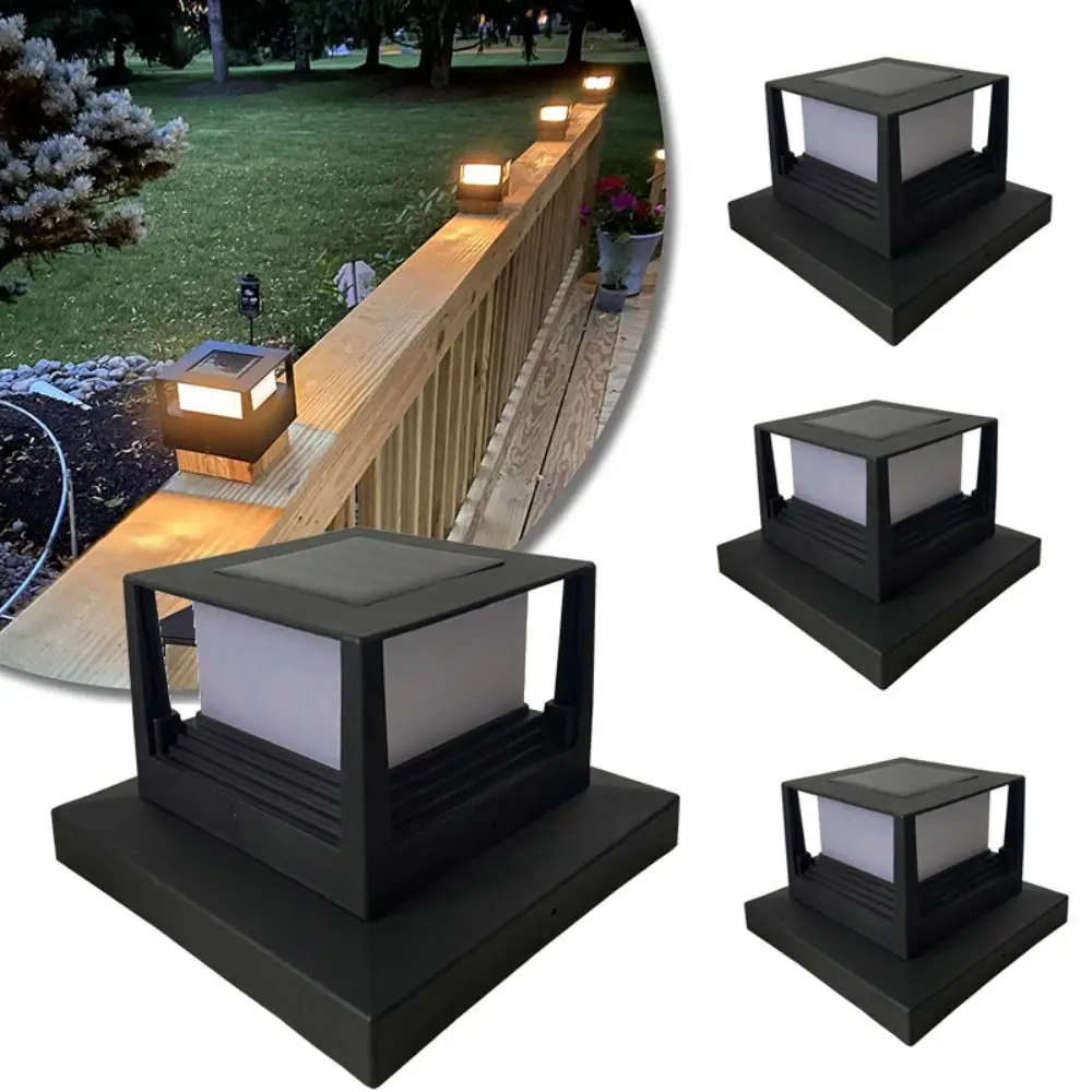 Square Fence Gate Pillar Lamp Solar Powered Waterproof Fence Post Light Lighting LED Solar Column Light Garden Decoration