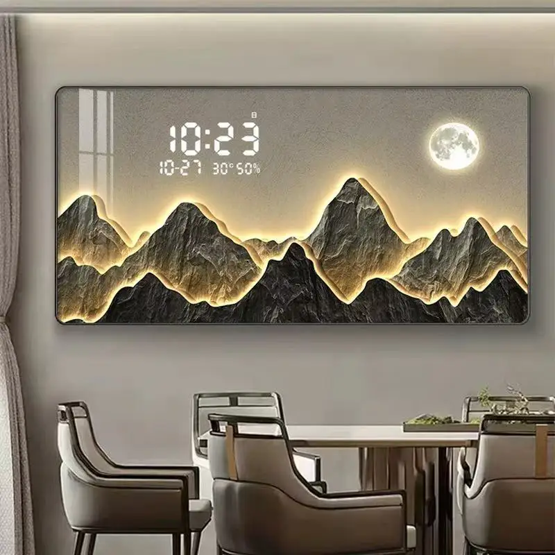 Modern Light Luxury Clock Wall Clock Living Room 2024 New Restaurant Decorative Painting Digital Display Mute Clock Hanging Wall