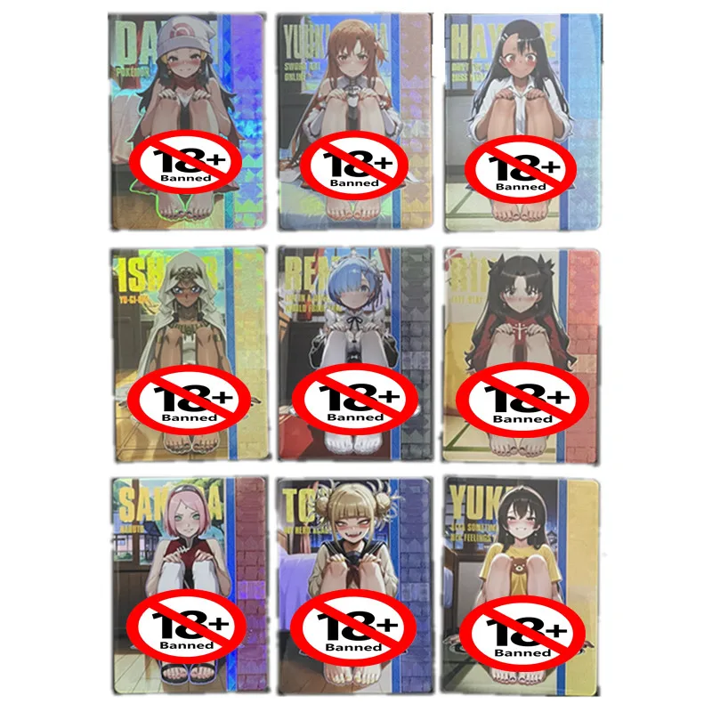 Juego de 9 Tarjetas Sexys de Anime Pokémon Naruto Sword Art Online, Tarjetas Desnudas con Pies Descubiertos, Tarjetas Coleccionables de Cómics, Juegos para Adultos, Juguetes, Regalos