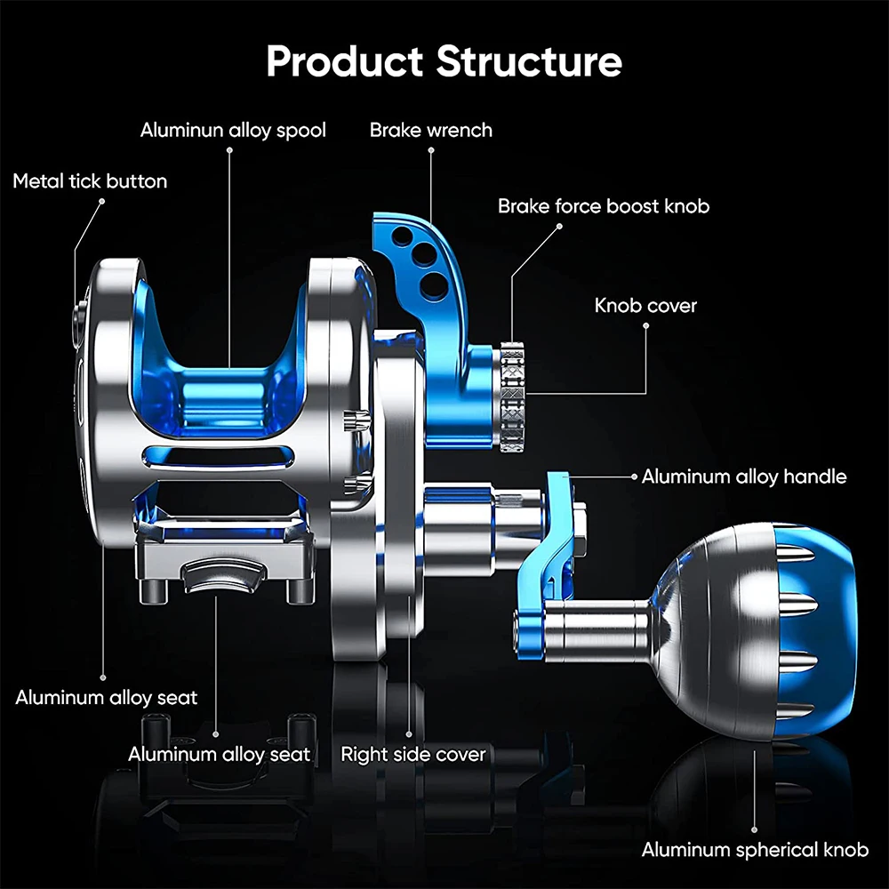 Topline 6.3:1 Slow Pitch Jigging Reel Aluminum CNC Machined High Retrieve Max Drag 35KG 9BB+2RB Grouper Sea Fishing Jigs Reel500