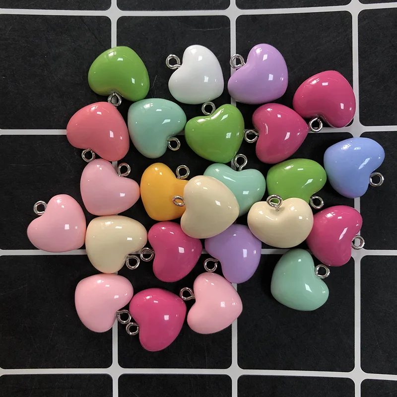 20pcs Mixed Plump Hearts Love Resin Charms Sweet Cute Colorful Hearts Earring Bracelet Pendant Decor Diy Korean Jewelry Make