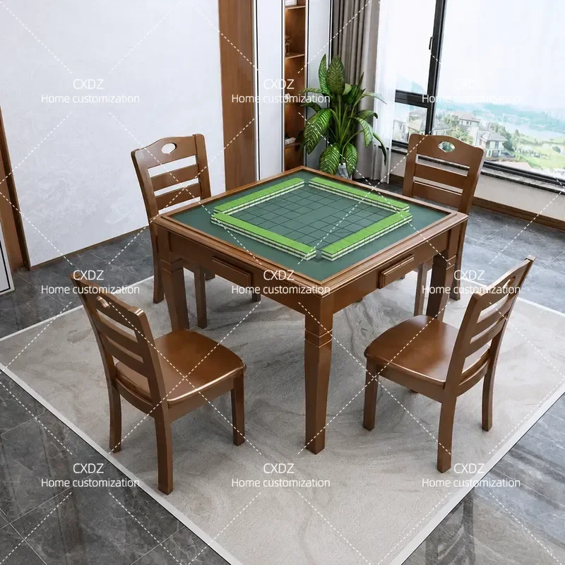 Solid Wood Mahjong  Household Dining  Modern Simple Chess Card  with Chairs Square Game Table for Home Use