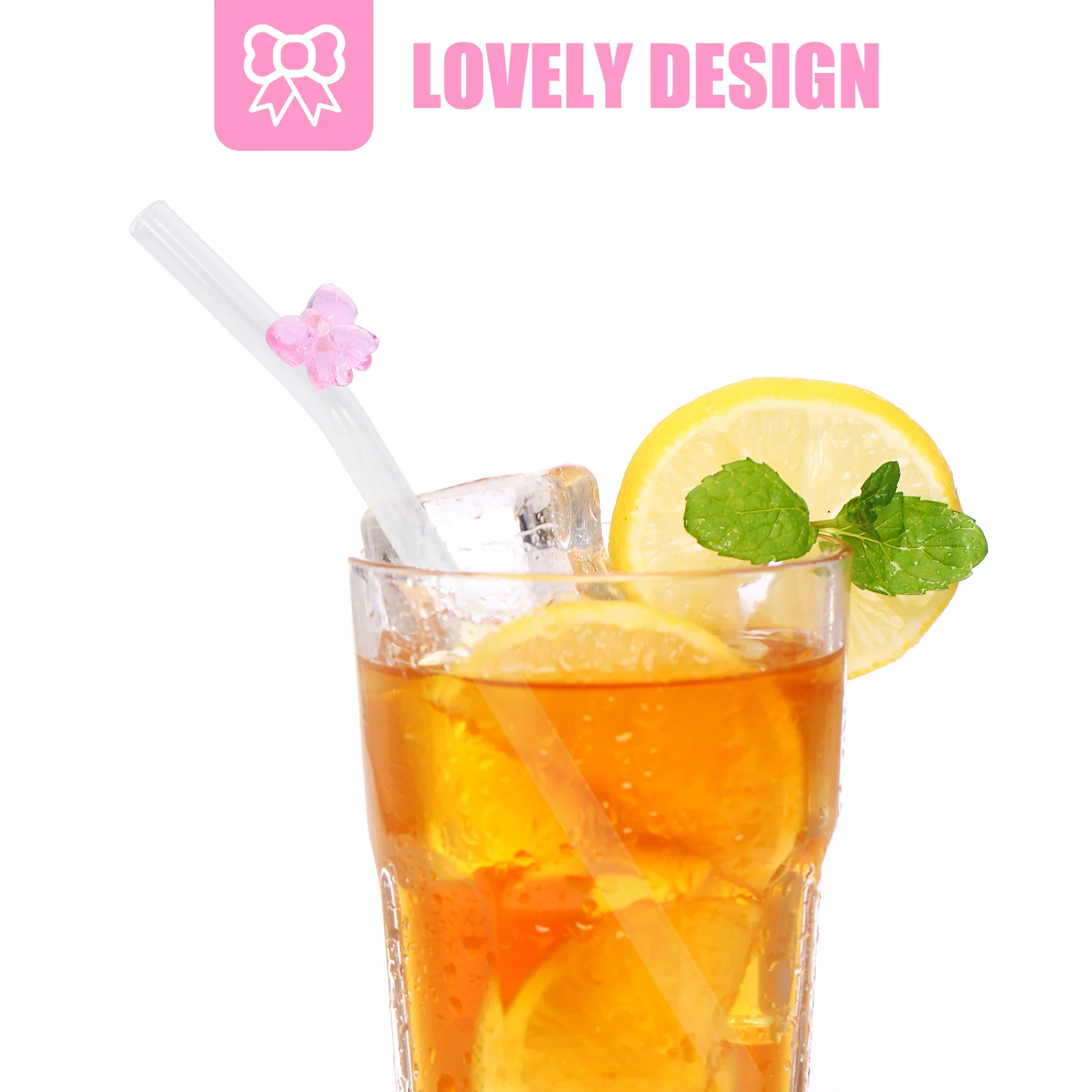 Bow Glass Straw Reusable Transparent Bow Straw Eco-friendly Drinking Straw Cute Smoothie MilkTea Juice Beverage Straw home Straw