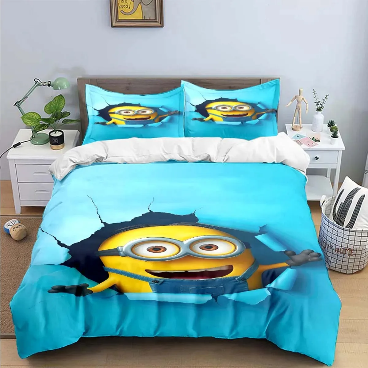 

Anime Minions Bedding Set Boy Girls Double Large Duvet Cover Pillow Case Home Bedroom Decoration Cute comforter sets gifts