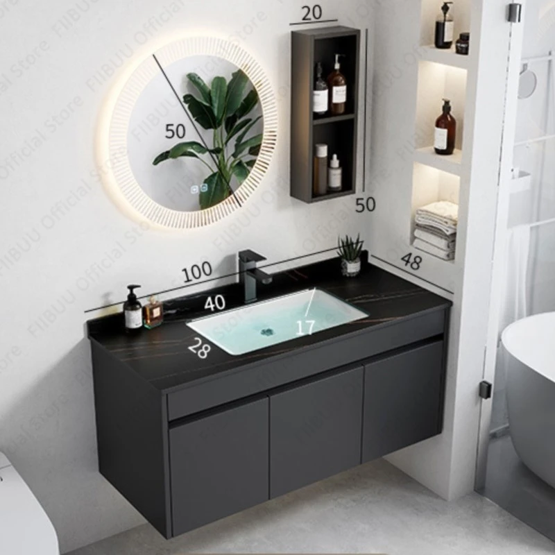 Modern Bathroom Vanity High-Definition Round Mirror Integrated Wall Mounted Bathroom Storage Cabinet Sink Bathroom Furniture