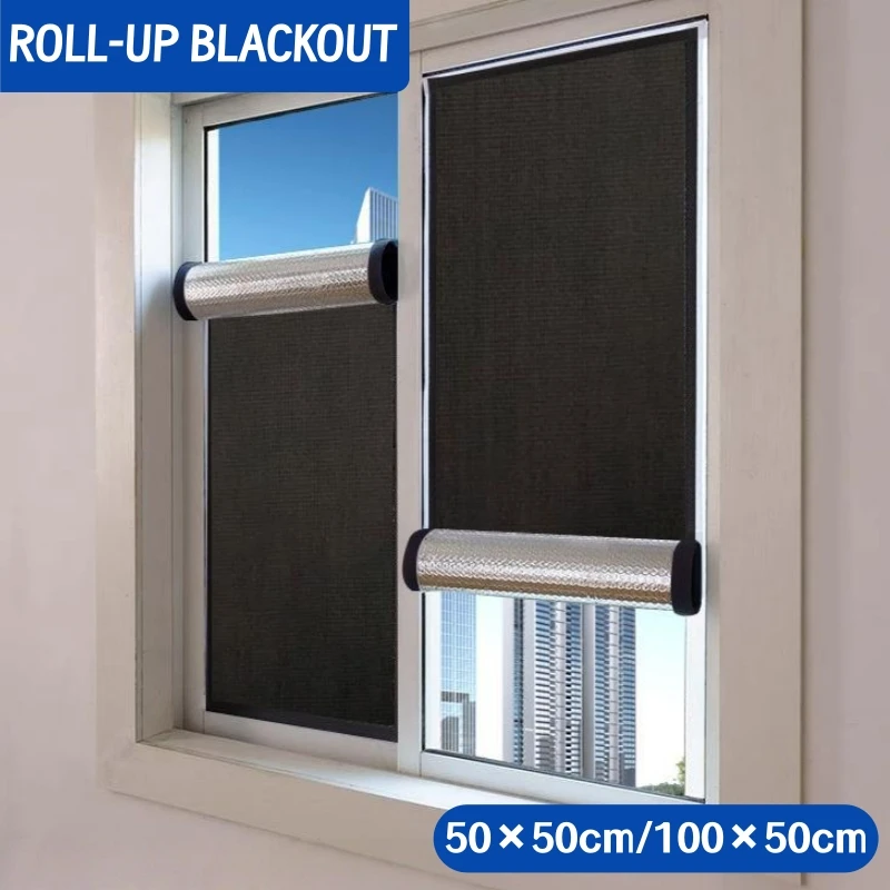 

Blackout Window Shade Curtain with Self Adhesive Heat Insulation UV Protection Sun Block Cover for Home Office Room Glass Window