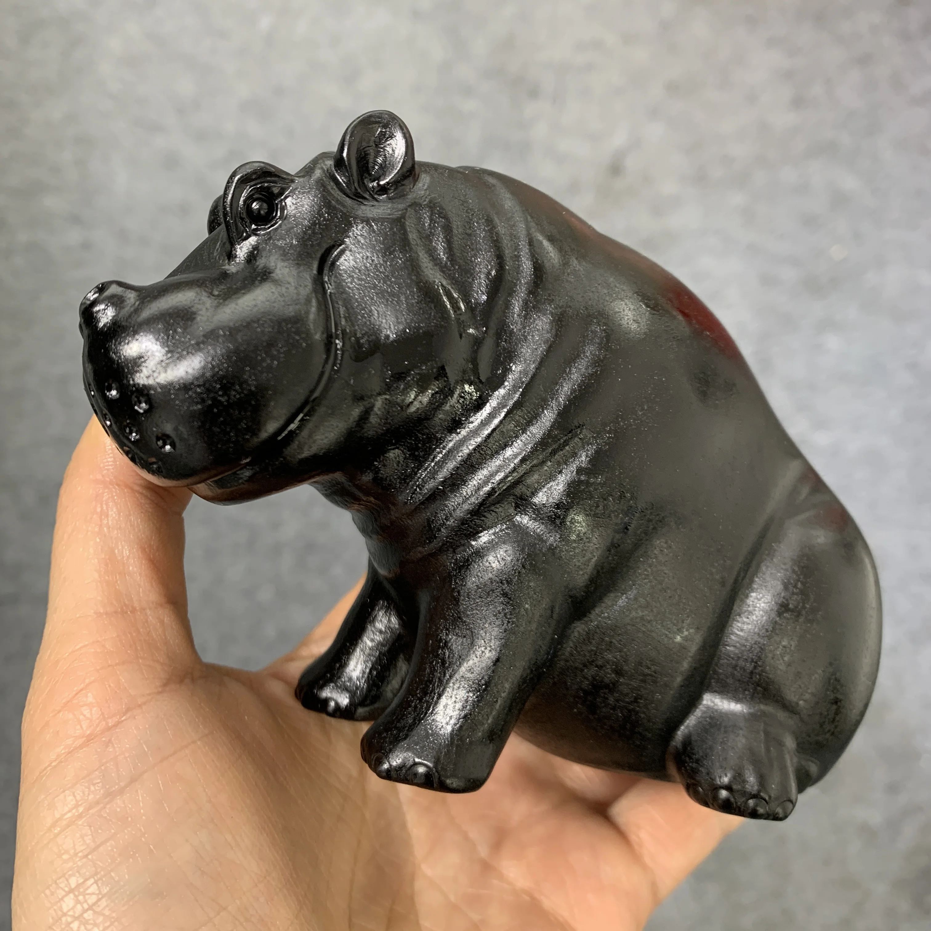 

120mm Natural Black Obsidian Hippopotamus Figurine Collectibles Animal statue for Table Home Decoration