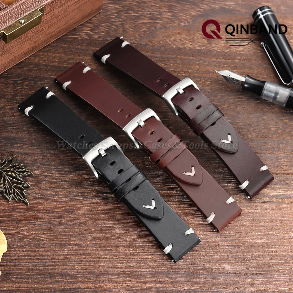 20mm 22mm Rindsleder Vintage Öl-Wachs Handgefertigtes Armband Braun Schwarz Universelles Uhrenarmband für Seiko für Omega für Herren Damen Zubehör – Detail 3