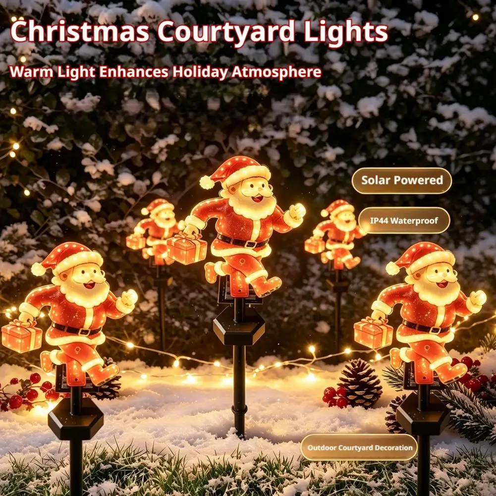 2PCS Christmas Santa Claus Pathway Lights Garden Stake Lights Solar Powered For Outdoor Xmas Holiday Party Decoration