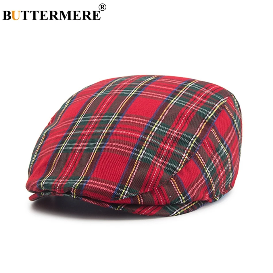 BUTTERMERE Womens Plaid Flat Caps Male Casual Cotton Vintage Berets Hats Summer Spring Classic Checkered Stylish Cap