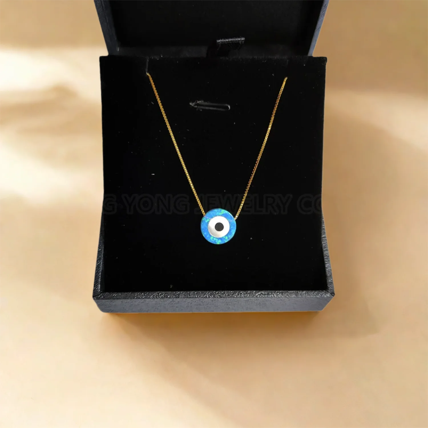 

Evil Eye Necklace for Men Women Sterling Silver 18k Gold Plated Blue Fire Opal Necklace Box Chain