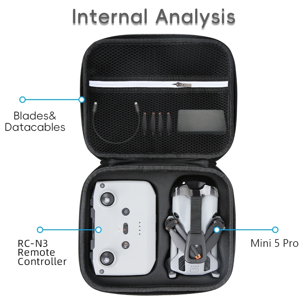 حقيبة حمل لـ DJI Mini 5 Pro، حقيبة تخزين للسفر، صندوق غطاء حماية من النايلون المقاوم للماء، وحدة تحكم RC N3 وملحقات الطائرة بدون طيار