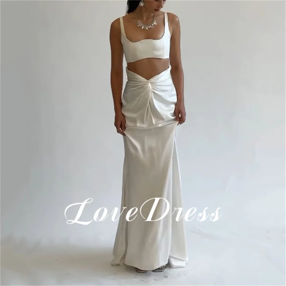 Love Elegant Two Pieces Spaghetti Straps abito da sposa a sirena semplice lunghezza del pavimento pieghe senza maniche abito da sposa Vestido de novia