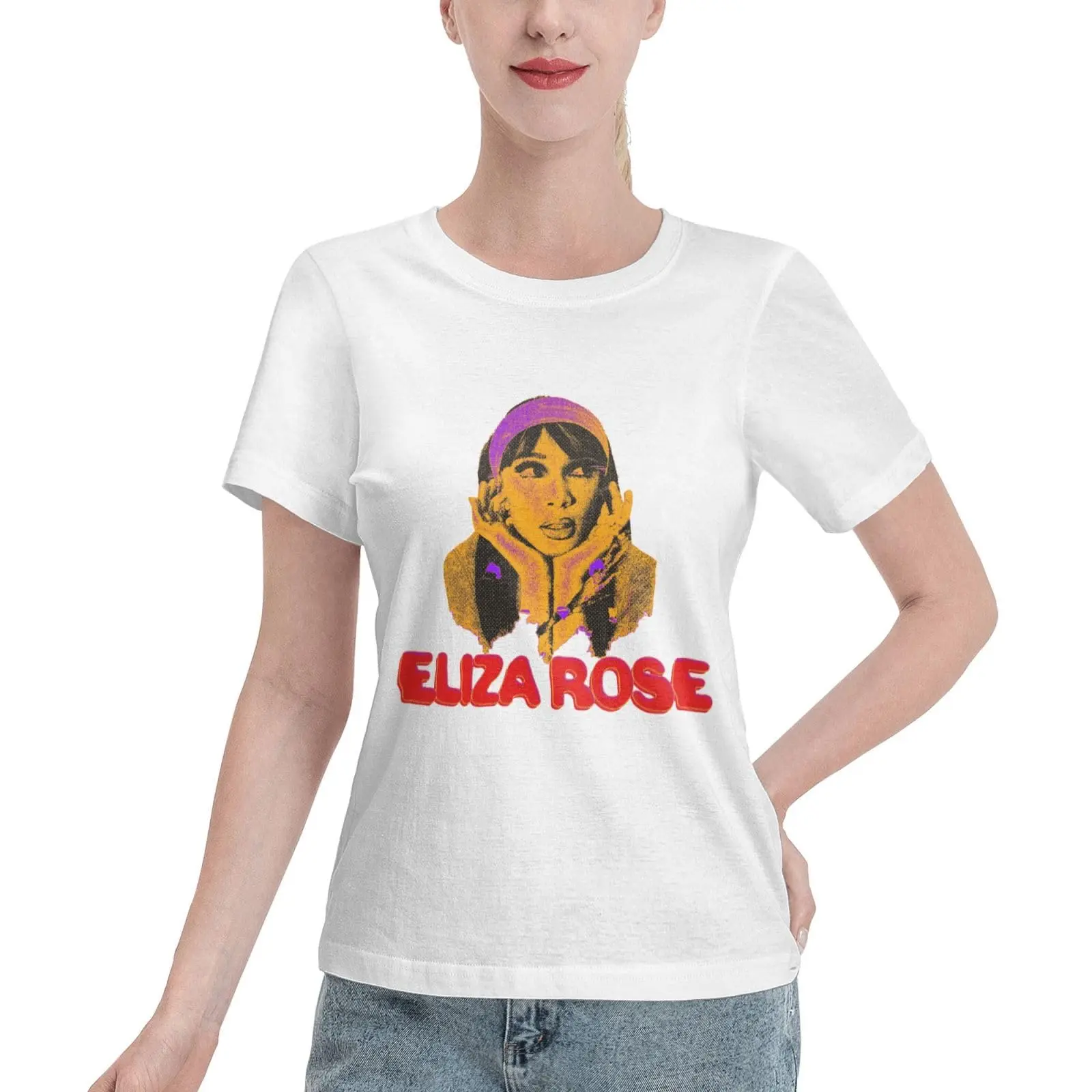 Eliza Music Rose Shirt Women'S Summer Shirts Short Sleeve Crew Neck Cotton Tshirts Tees Tops Black