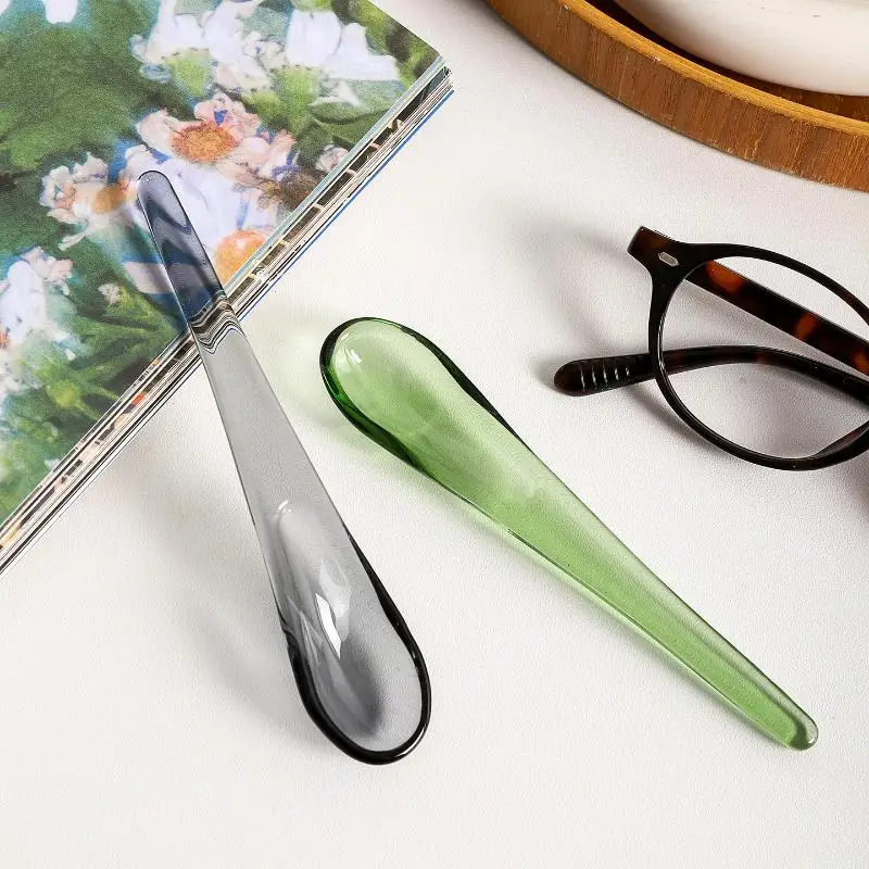 1Pcs Adaptable Kitchen Tool Glass Spoon Handmade Colored Glass Coffee Spoon With Ergonomic Handle Heat-resistant Stirring Bar