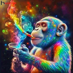Huacan Diamond Painting Animal Full Square Round Drill Mosaic Monkey Rhinestone Picture Paintings On The Wall