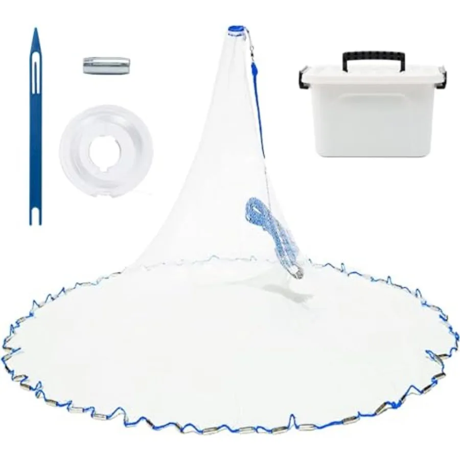

Handmade American Cast Net, Casting Fishing Net for Bait Trap Fish, Throw Nets with Zinc Sinker Weights for Freshwater and Salt
