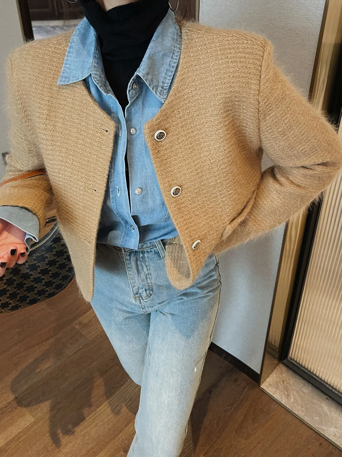 

Short Woolen Suit Jacket Women's Fashion Slim Fit Korean Style round Neck Long Sleeve Pure Color Commute Autumn Winter New Ar...