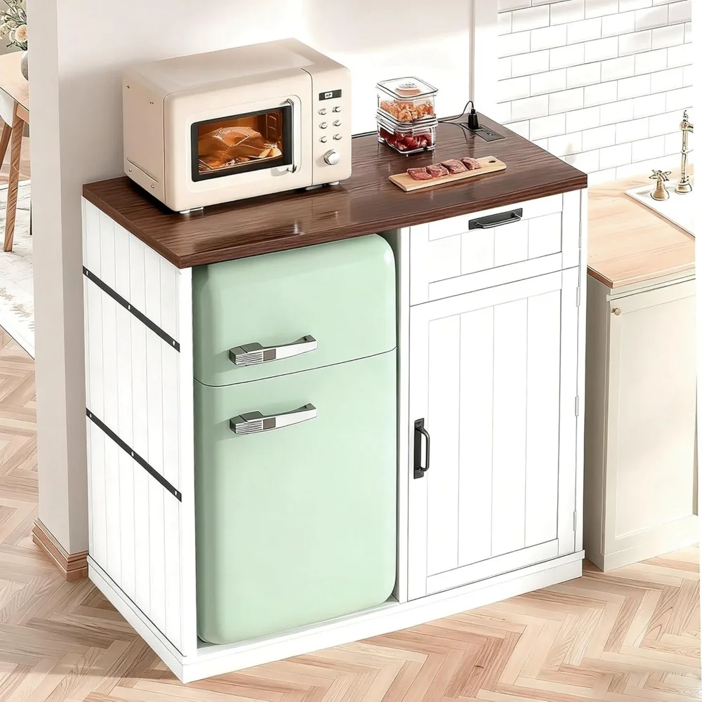 Mobile Mini Fridge Cabinet with Drop Leaf and Power Outlet, 39.4 W x 31.5 D