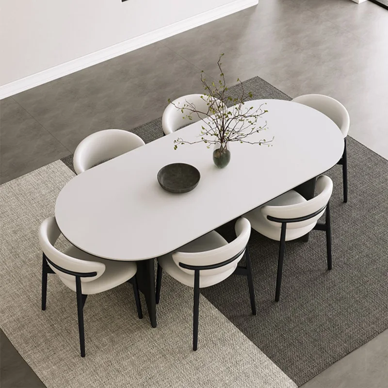 Deli Feng rock slab solid wood dining table against the wall oval diningroom black two-end rounddining tablehousehold dini
