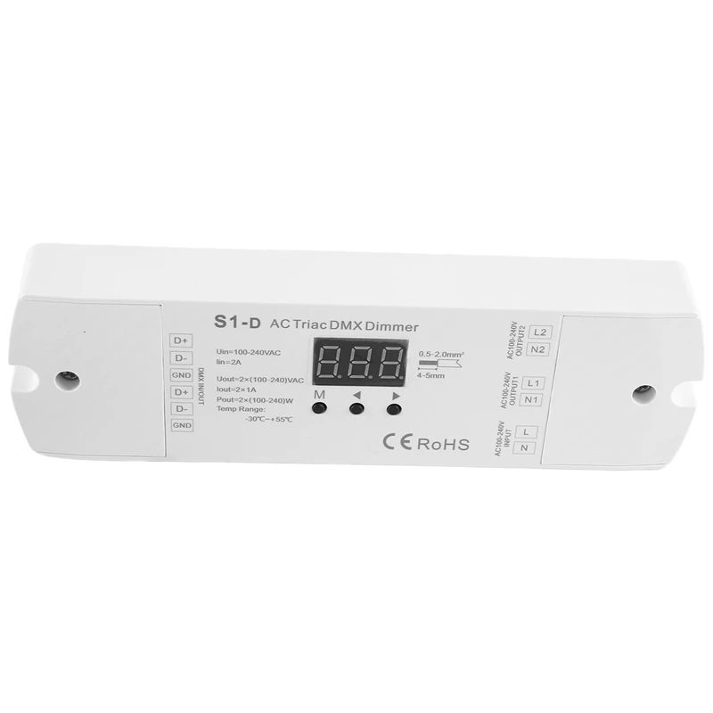 AC100V - 240V 288W 2CH Triac DMX LED Dimmer, Dual Channel Output Silicon DMX512 Led Controller Digital Display S1-D Easy Install