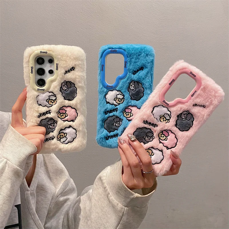 Korea Cartoon sheep Phone Case For Samsung Galaxy S24 S23 Ultra S23 Plus A15 A05S A55 A54 Fluffy Protection Cases For A35 A14 5G