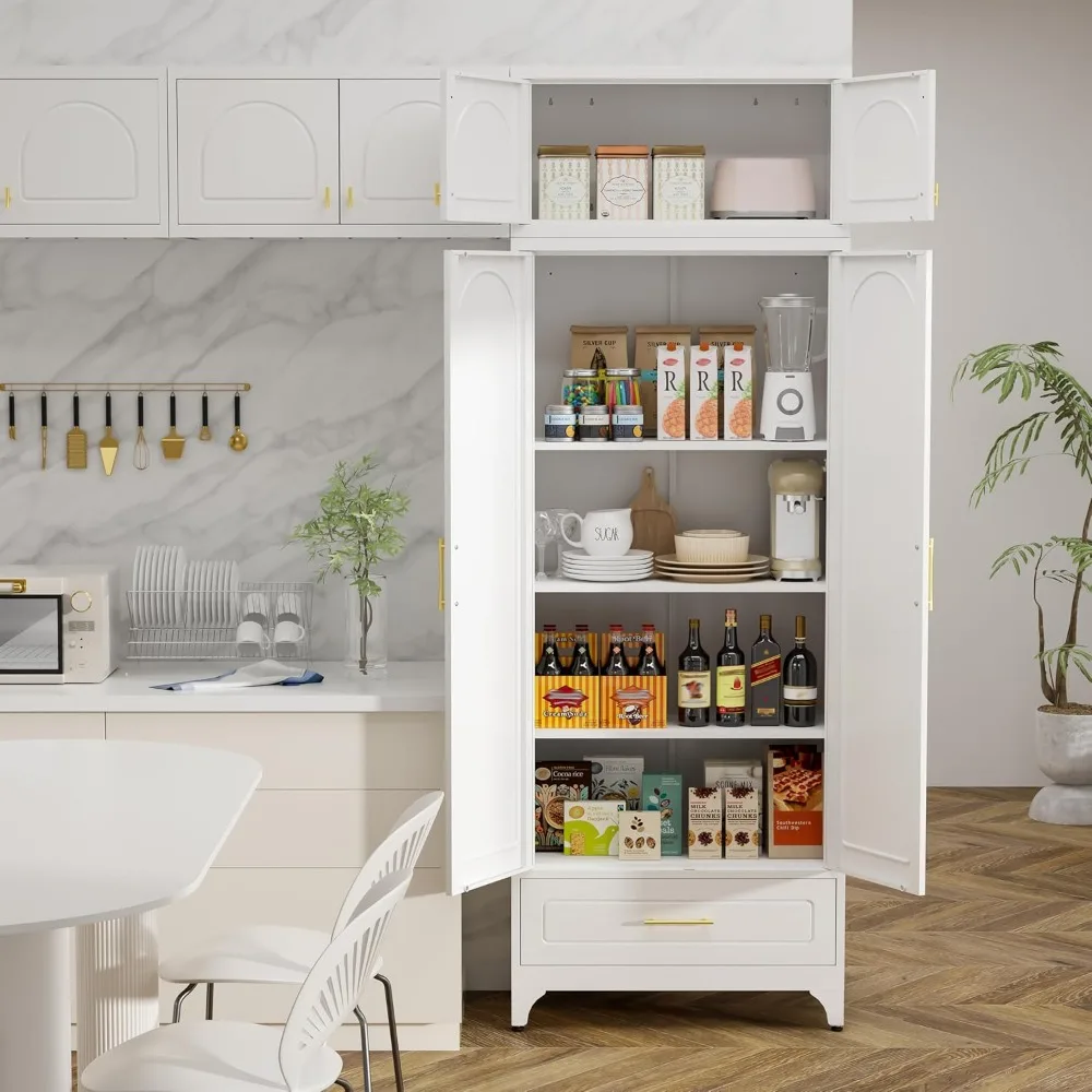 خزانة مطبخ بيضاء بطول 90 بوصة قابلة للتعديل مع أدراج #3