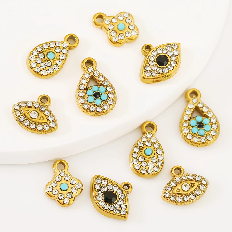 5pcs Stainless Steel Waterdrop Charms Zircon Devil's Eye Pendant for DIY Necklace Bracelets Earring Jewelry Making Accessories
