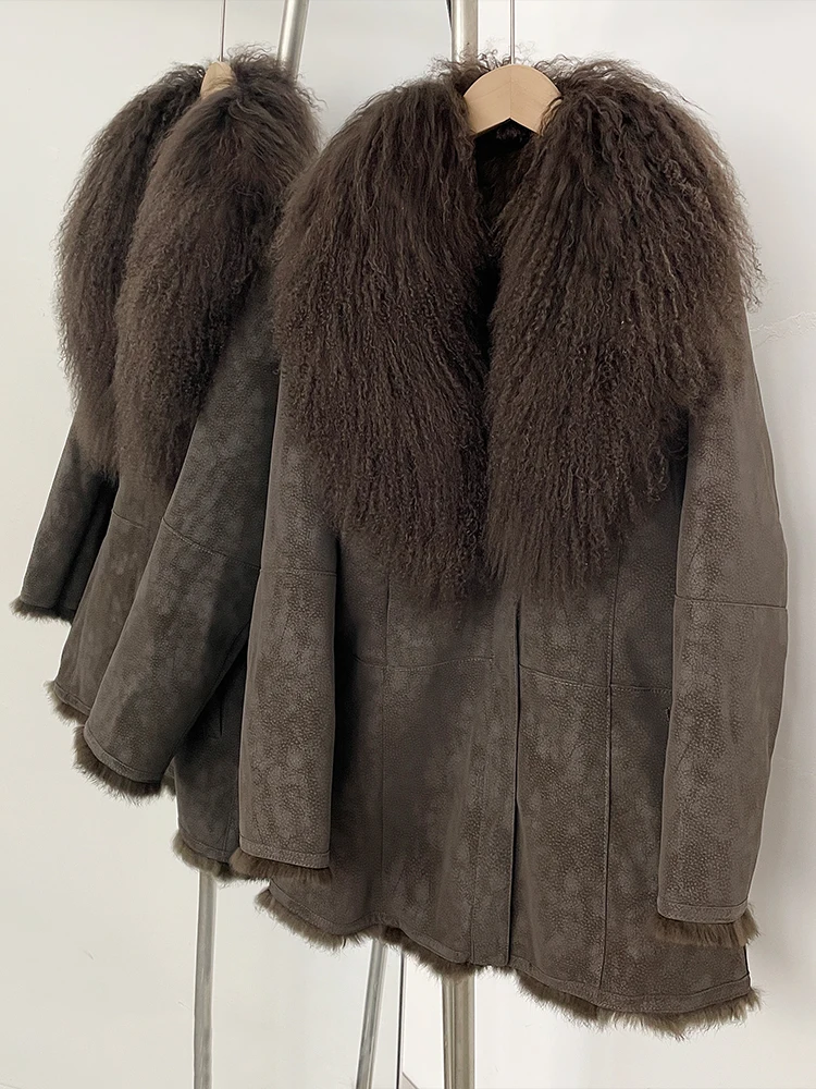 Nouveau hiver femmes moyen réel lapin fourrure mélange manteau femme épaissi chaud naturel mongolie mouton fourrure veste haut vêtements