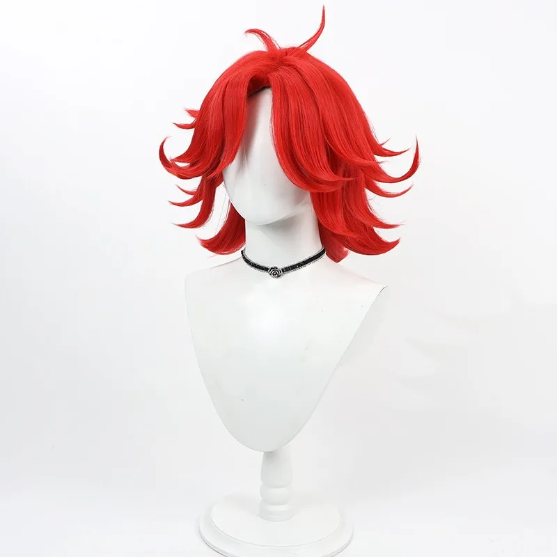 Anime Nifty Cosplay Wig Nifty Wig Short Rew Wig Medium Red with Yellow Wig with Bangs Outfit for Halloween Party Costume Wig