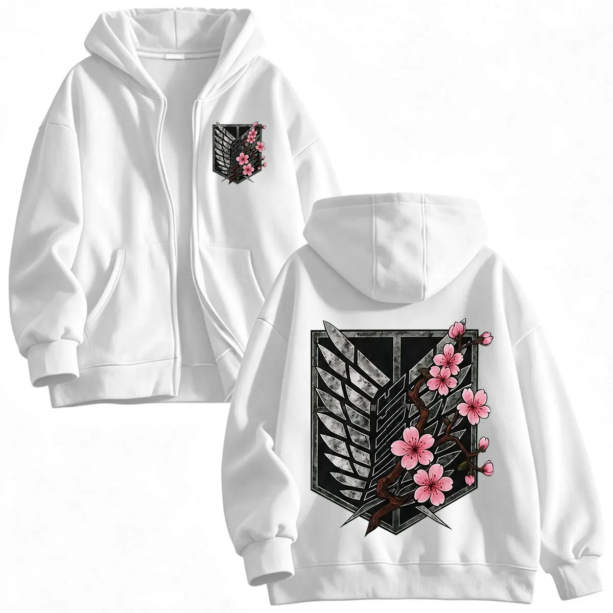 Anime Attack on Titan Mikasa Ackerman Eren Jaeger Wings of Freedom Logo Reißverschluss-Hoodies Herren-Sweatshirt mit Reißverschluss und langen Ärmeln – Detail 4