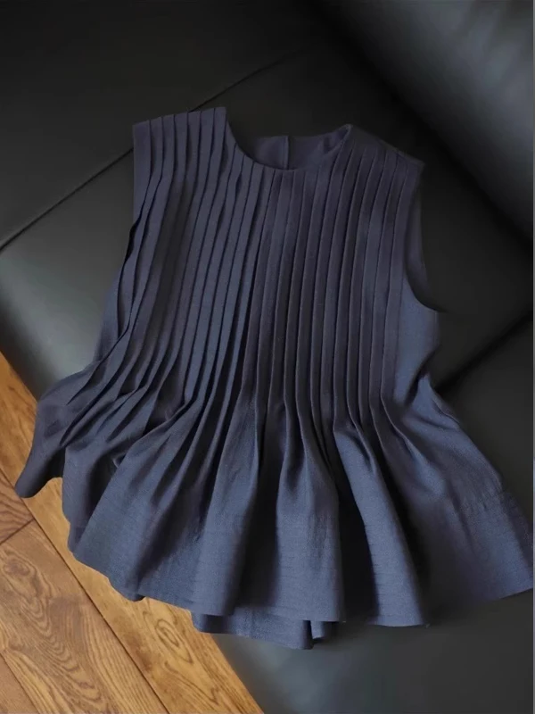 Coreano Sle rotondo Ne Svel Accordion Pleat irt Donna Estate 2025 Nuovo design Sensation Capispalla Canotta