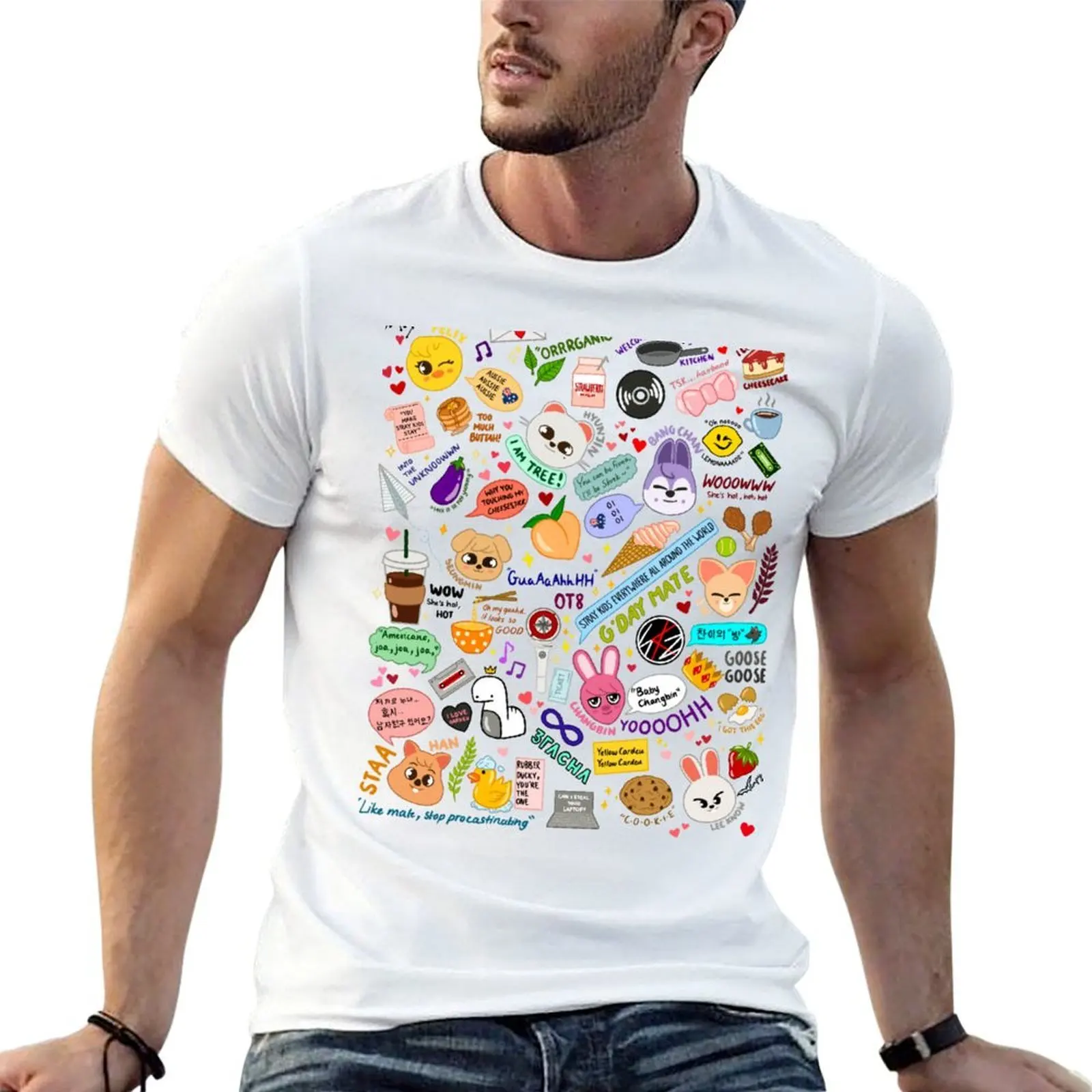 

Updated skz doodle T-Shirt t shirt men 100% cotton luxury brand man t shirts high quality luxury brand T-Shirt