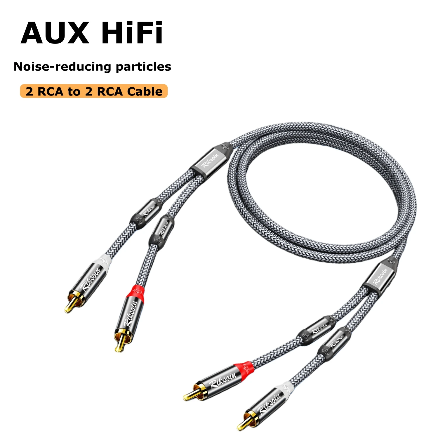 Riksoin 2RCA zu 2RCA Audiokabel, Geräuschunterdrückende Partikel, Nylon-Ummantelung, Langlebig für DVD/PC/TV/Verstärker/Subwoofer/Lautsprecher (Grau)