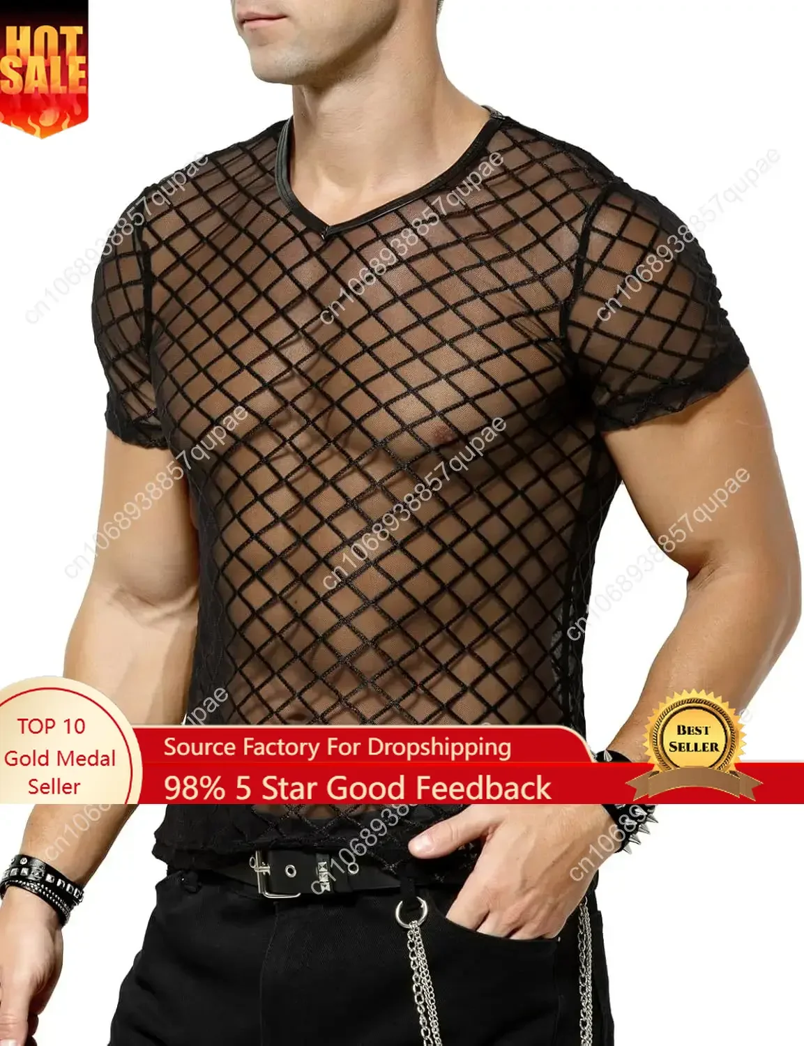 

Arjen Kroos Men's Sexy See Through T Shirt Mesh Fishnet Undershirts Transparent Shirt Fashion Performance Dedicated Cos T-shirt